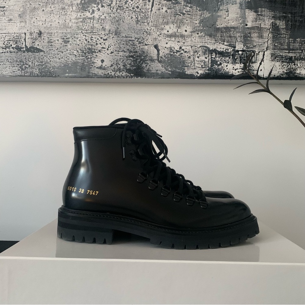 Common Projects Black Hiking Ankle Boots Size US 8